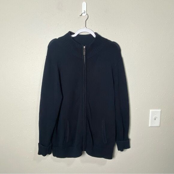 Vintage L.L Bean 100% Cotton Zip Front Navy Blue Knit Cardigan Sweater Men's Lrg - Picture 8 of 14